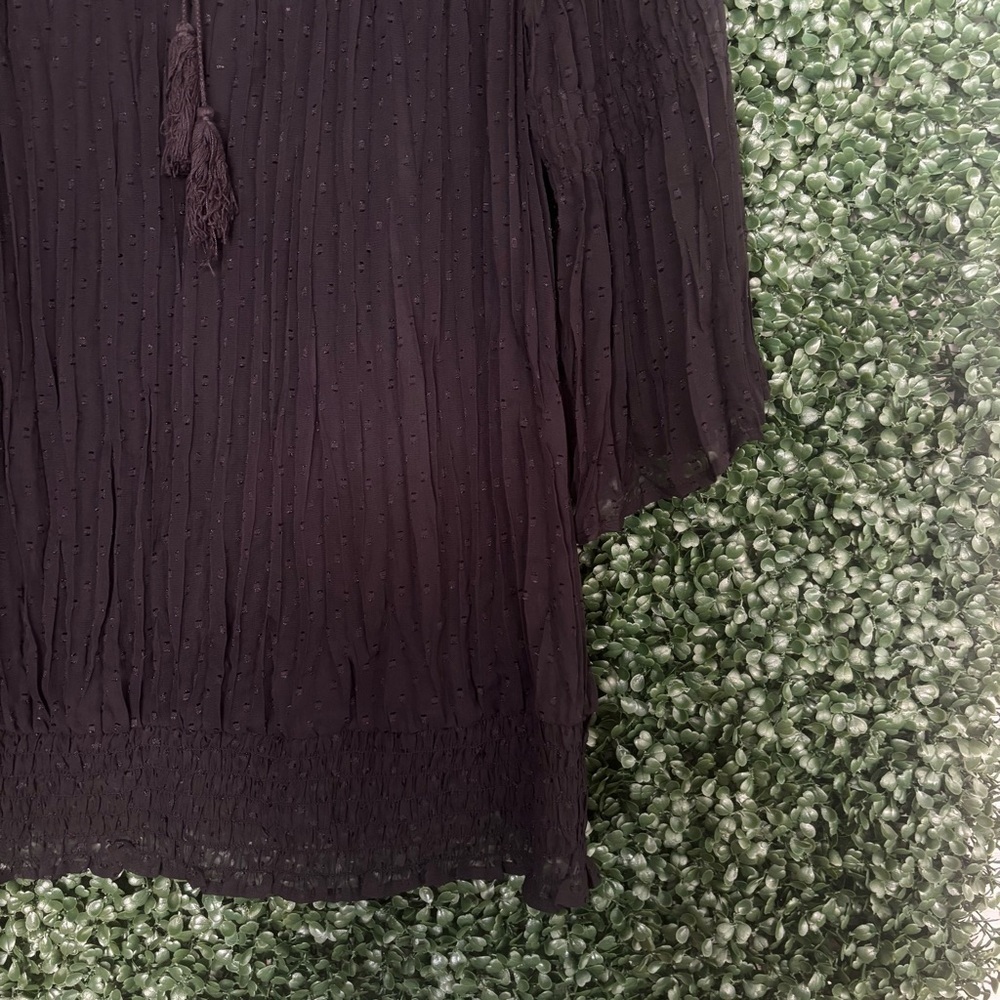 Lane Bryant Black Boho Sheer Pleated Crochet Peasant Top 14/16 W/ Tassels - Picture 7 of 9